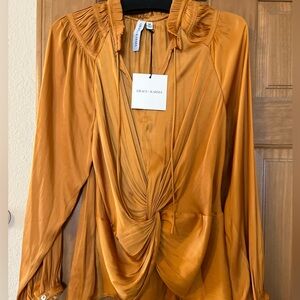 Grace and Karma, Size Medium, gold satin dress shirt